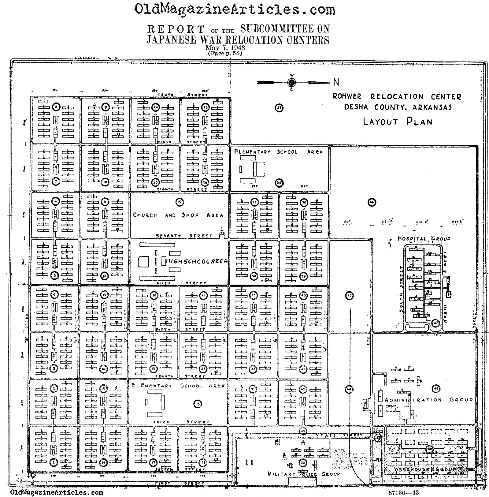 The Lay-Out Plan for the Rohwer Internment Camp (U.S. Gov. 1943)